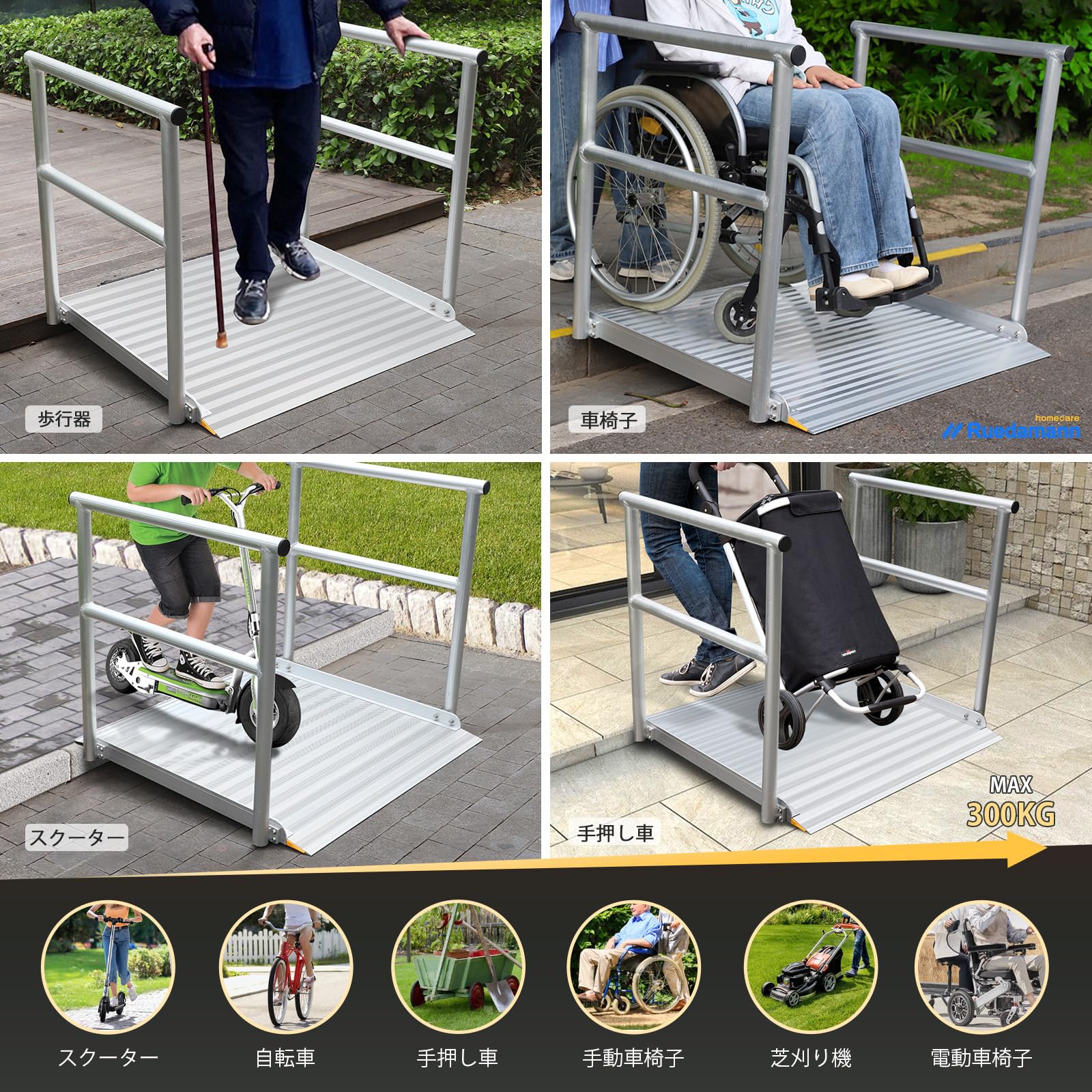 Amazon.co.jp: Ruedamann 車椅子 スロープ 長さ91cm 幅広91cm 耐荷重