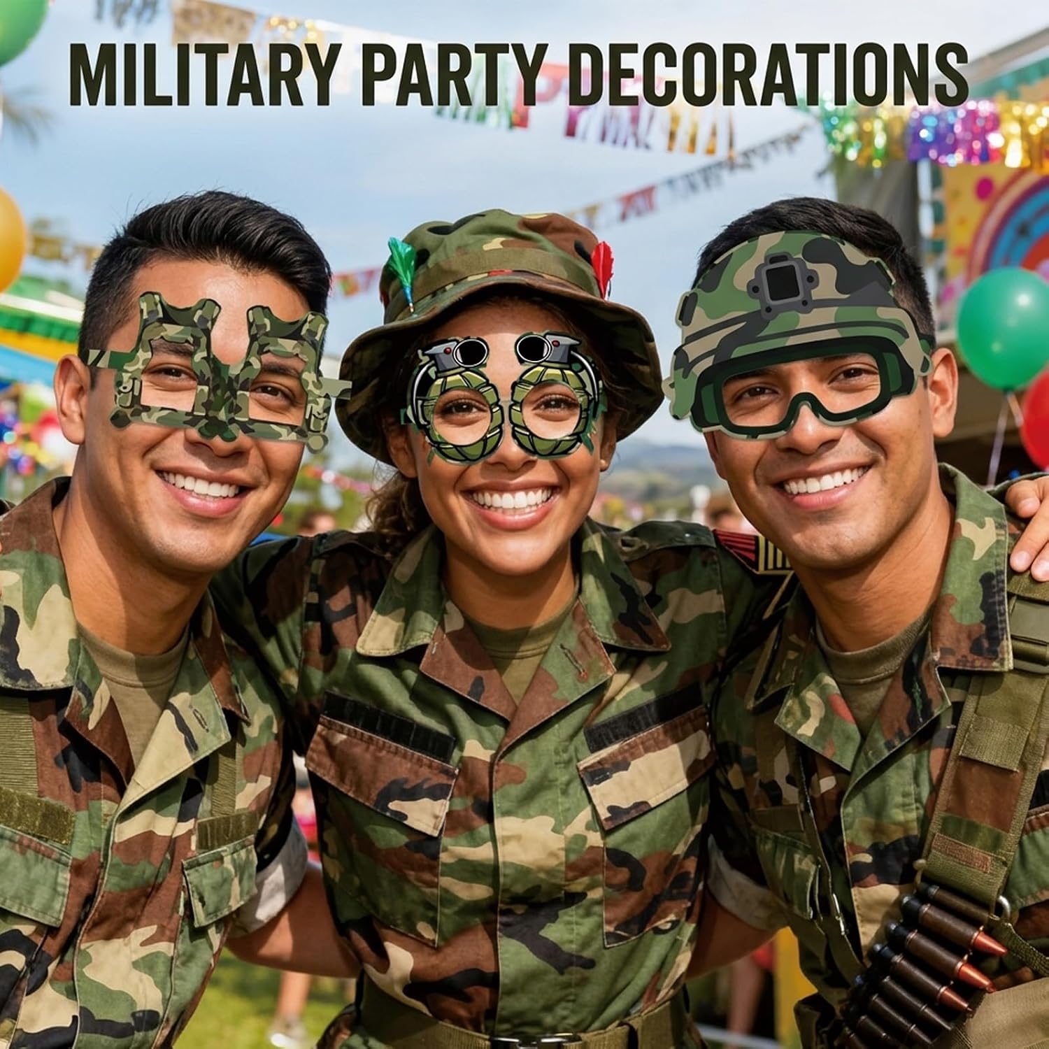 12Pcs Army Party Decorations, Camouflage Party Accessories for Military-Themed Events, Outdoor Adventure Role-Playing Activities Glasses