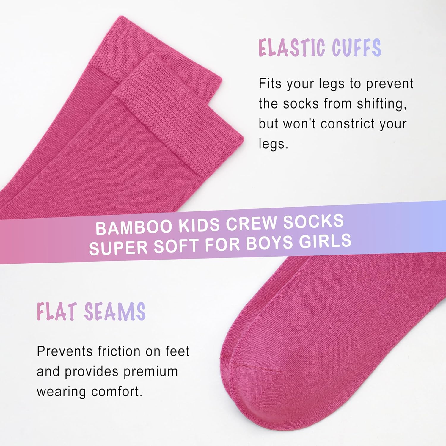 SERISIMPLE Viscose Bamboo Kids Crew Socks School Anti Odor Socks for Boys Girls Uniform Light Weight Flat Seam Socks 5 Pairs - Image 3