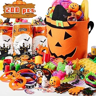 Halloween Party Favors 200Pcs Kids Party Favor Halloween Treats Toys in Bulk Goodie Bags Stuffers Return Gifts for Kids Birthday Party Favor Halloween Trick or Treat Classroom Party Supplies