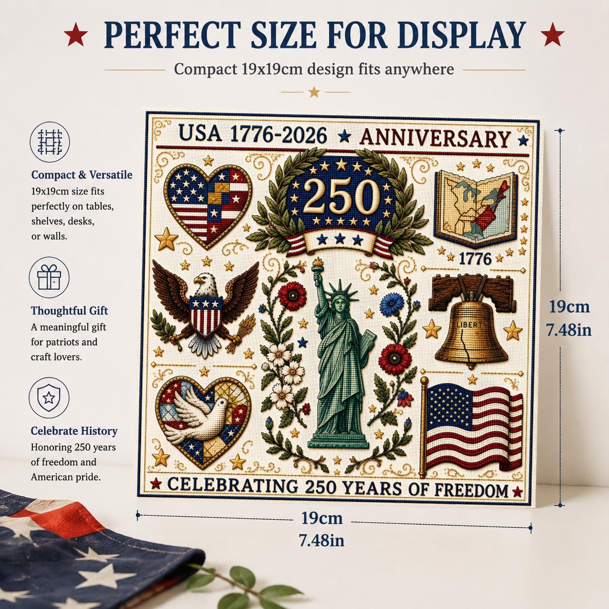 Patriotic Liberty Stamped Cross Stitch Kits, DIY Embroidery for Beginners