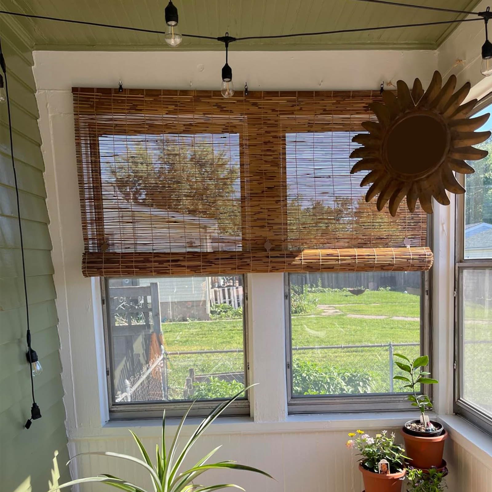 1m Bambusrollos Außen/Innen Bambus Jalousie 1.2m 1.5m Fenster Sichtschutz Wasserdicht Bambus Rollo 1.4m 1.3m Breite Schilfrohrvorhang(165W x 170L cm)