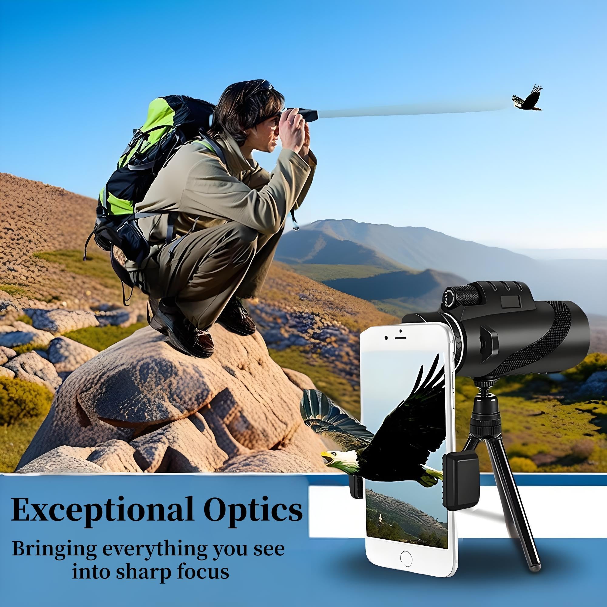 Mengshen 10x40 Telescopio Monoculare Pro Kit con Adattatore Universale Telefono Treppiede per Smartphone Digiscoping Fotografia