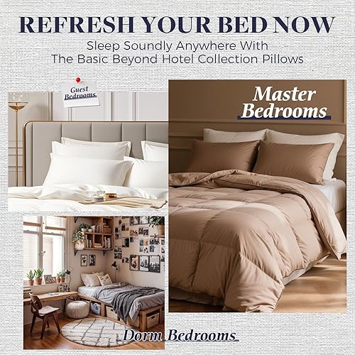 Vista 27 de Basic Beyond - Juego de 2 almohadas de cama para dormir de tamaño King, almohadas alternativas de plumón de lujo, colección de hotel, color negro