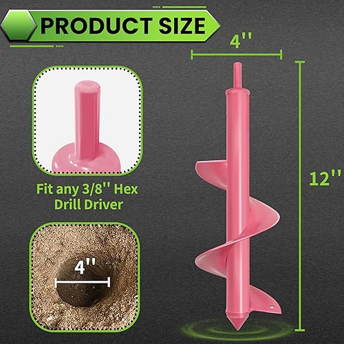 Miniatura 9 de SYITCUN Broca de taladro para plantar  Broca en espiral de 4 x 12 pulgadas  Herramienta de plantación de bulbos y excavadora de agujeros para poste