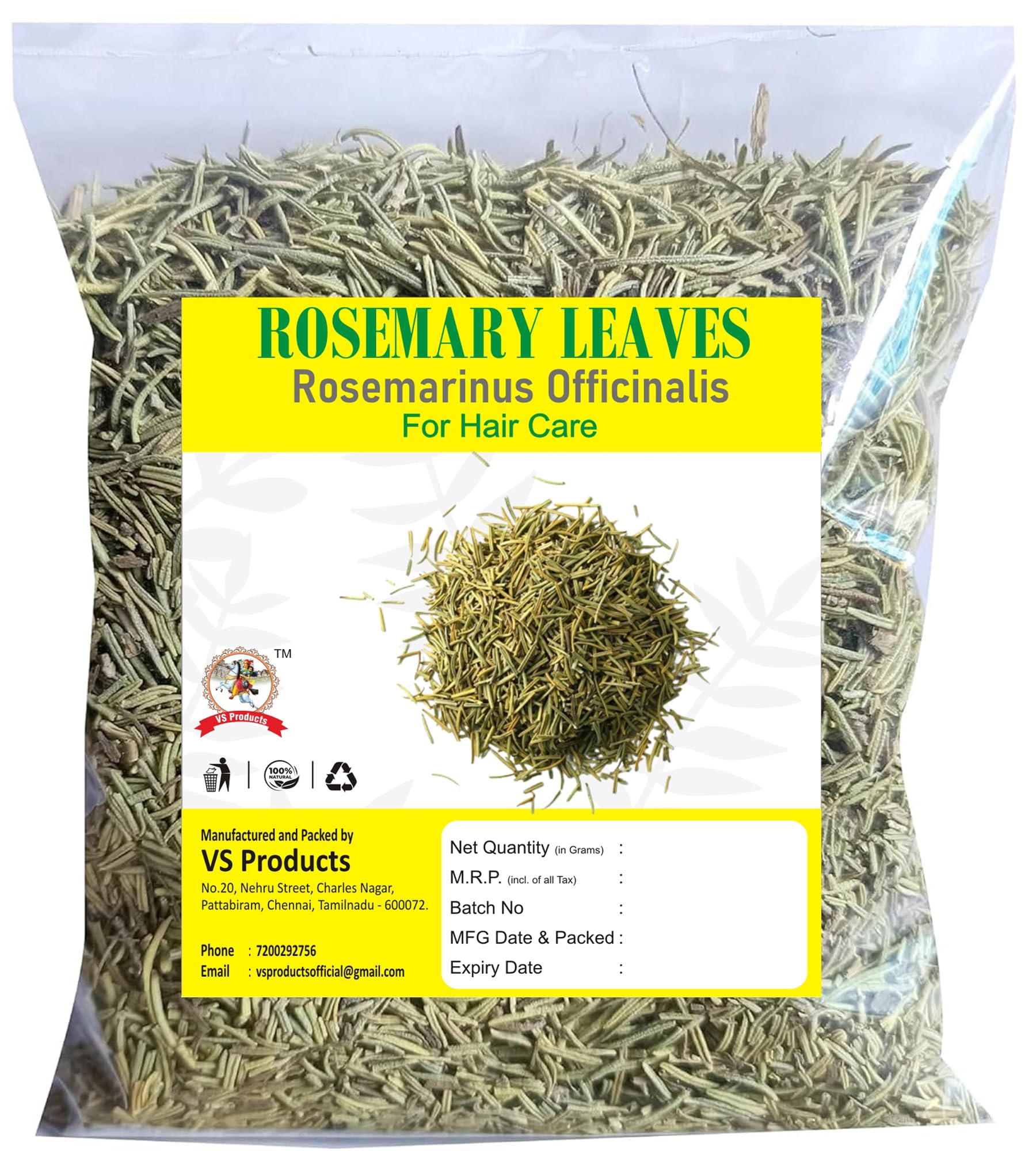 VS Products Rosemary Dried Leaves, 50g | Thyme Leaves Dried | Rosmarinus | For Skin Glow Herbal Tea Food (Pack of 1)