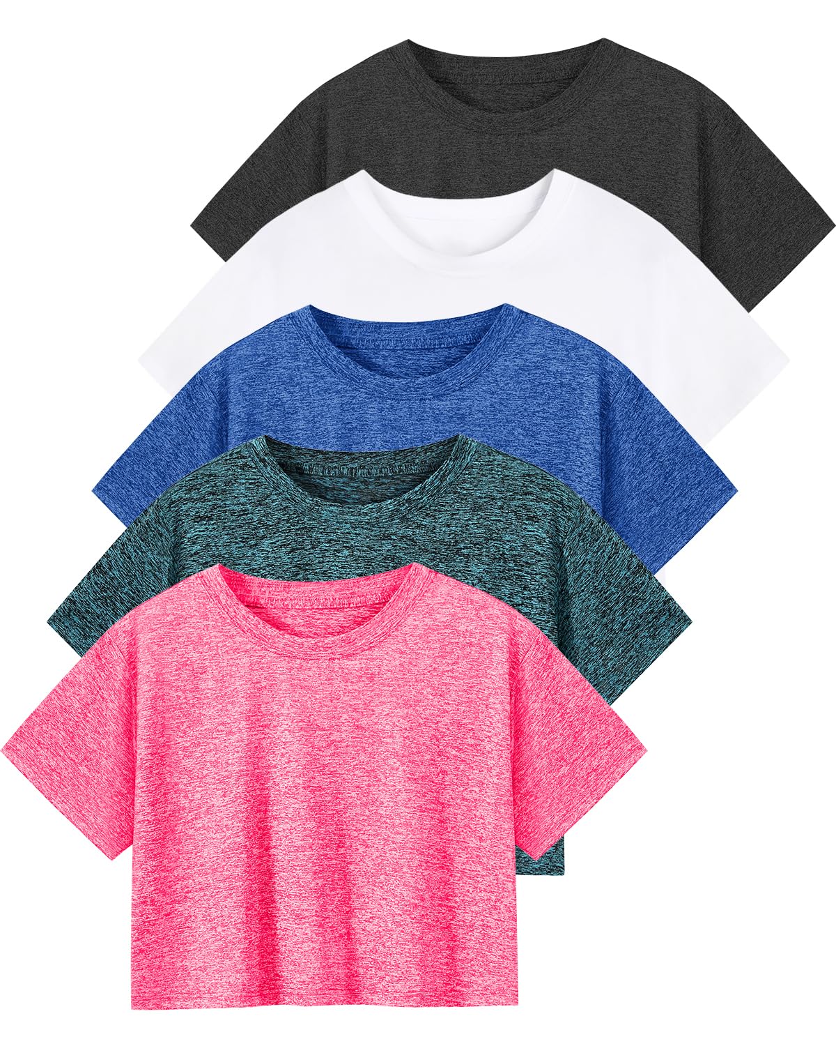 Cosy Pyro 5-Pack Women's Dry Fit Crop T-Shirts Short Sleeve Solid Cropped Athletic Top Crew Neck Casual Workout Yoga Tees