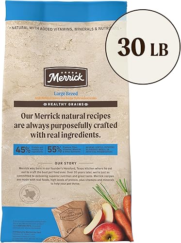 Miniatura 10 de Merrick Healthy Grains - Alimento seco prémium para perros de raza grande, saludable y natural para perros grandes, pollo, bolsa de 30.0 libras