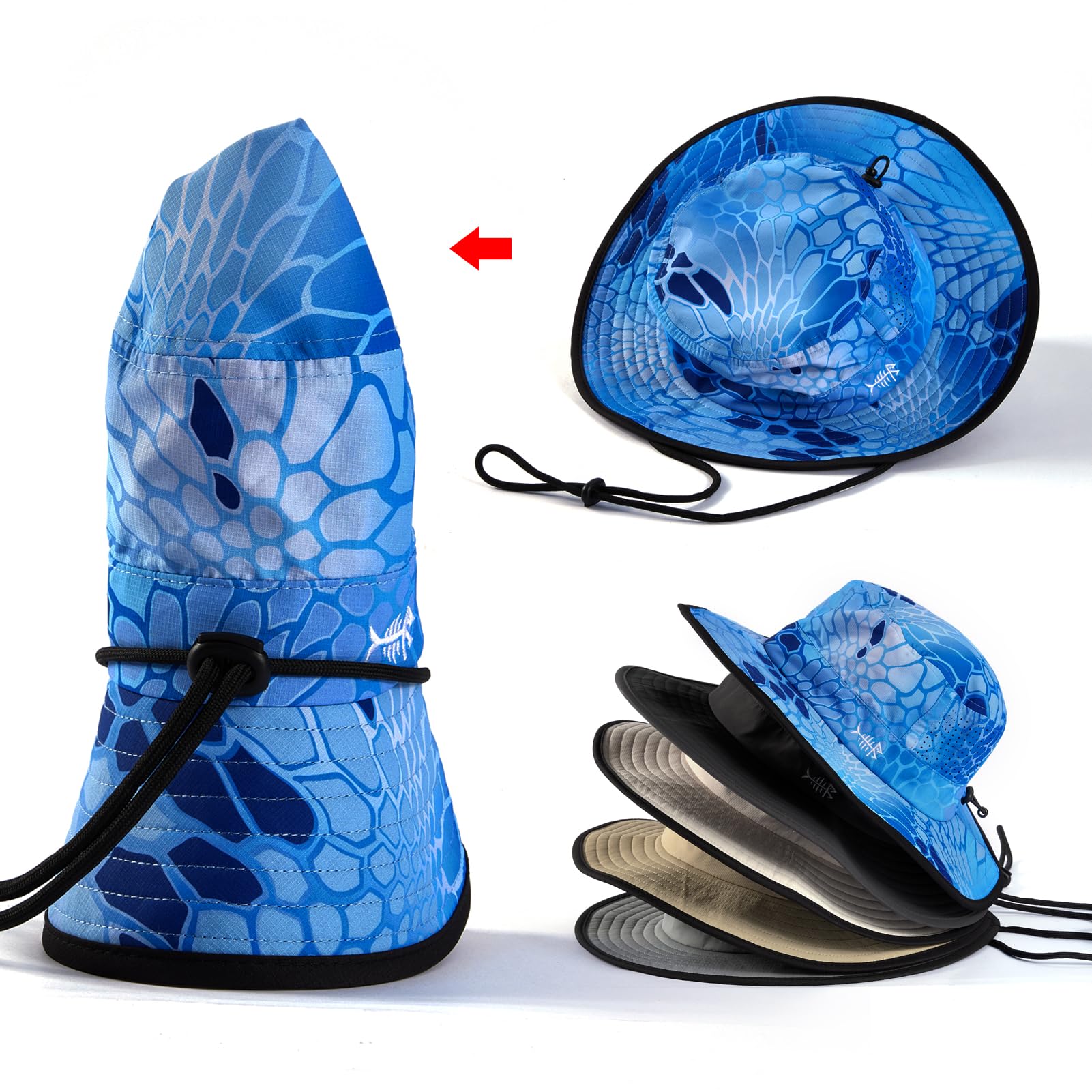 BASSDASH UPF 50+ Chapeau de pêche résistant à l'eau avec Maille perforée au Laser réglable pour Hommes et Femmes, randonnée en Plein air