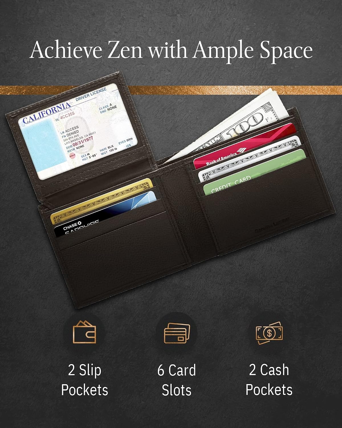 Access Denied Slim Leather Bifold Wallets For Men - Minimalist Mens Wallet RFID Blocking Card Holder With ID Window Box Gifts For Men image 5
