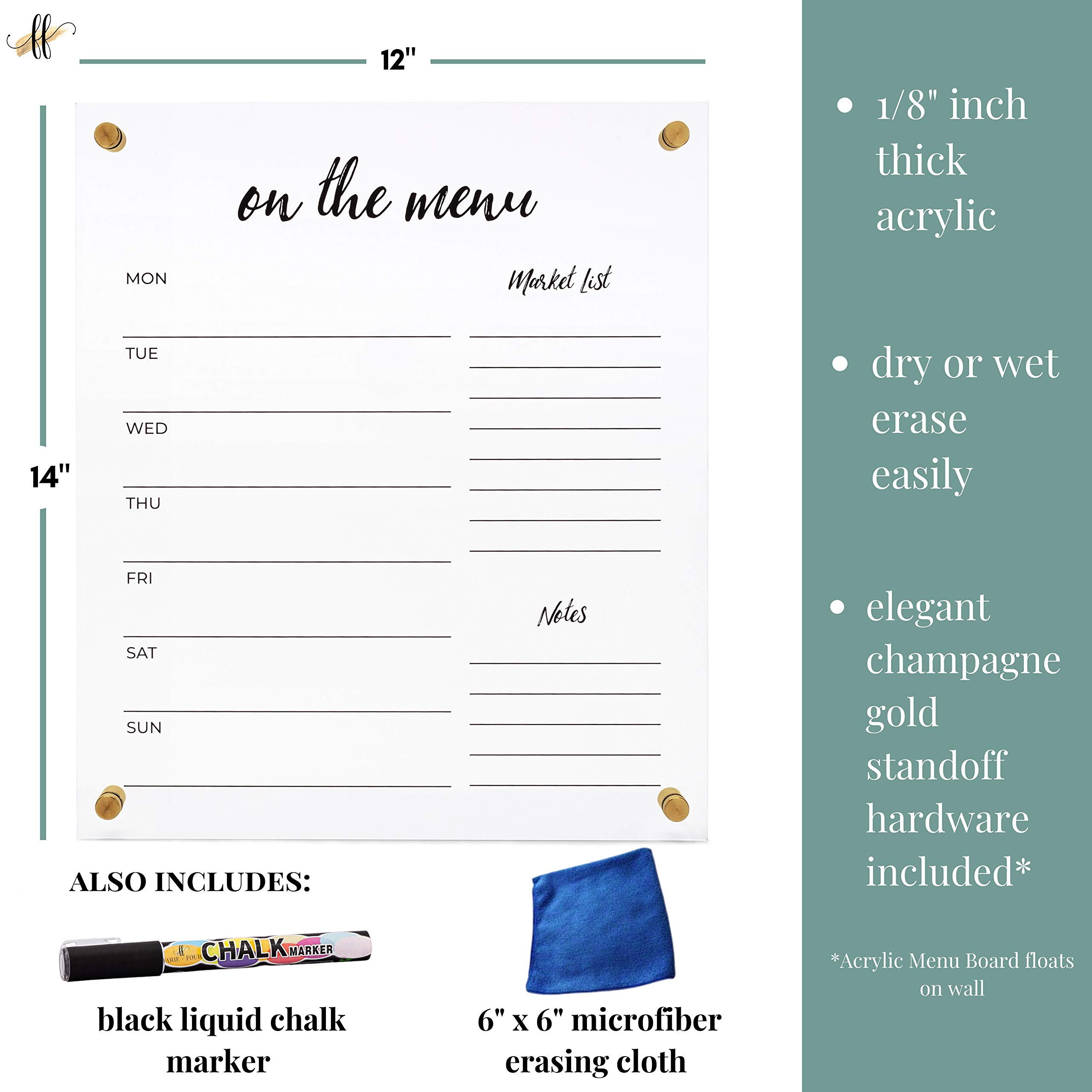 Acrylic Menu Board for Kitchen Dry Erase Weekly Meal Planner and