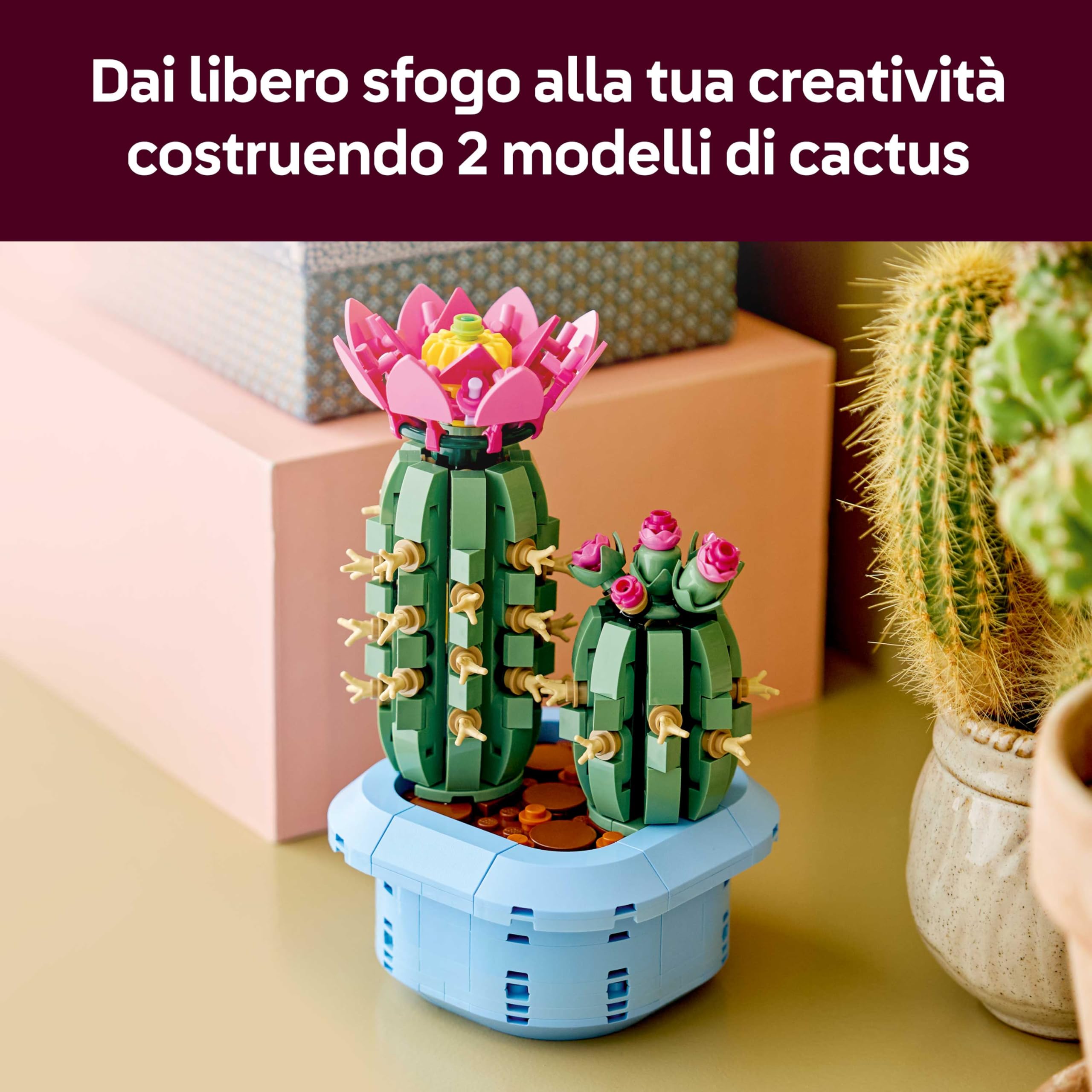 LEGO Botanicals Cactus in Fiore - Pianta Artificiale in Vaso con 2 Cactus e Fiori Finti - Decorazione Fai da Te per Camera da Letto - Regalo per Bambine da 9 Anni e Adulti Amanti delle Piante - 11509