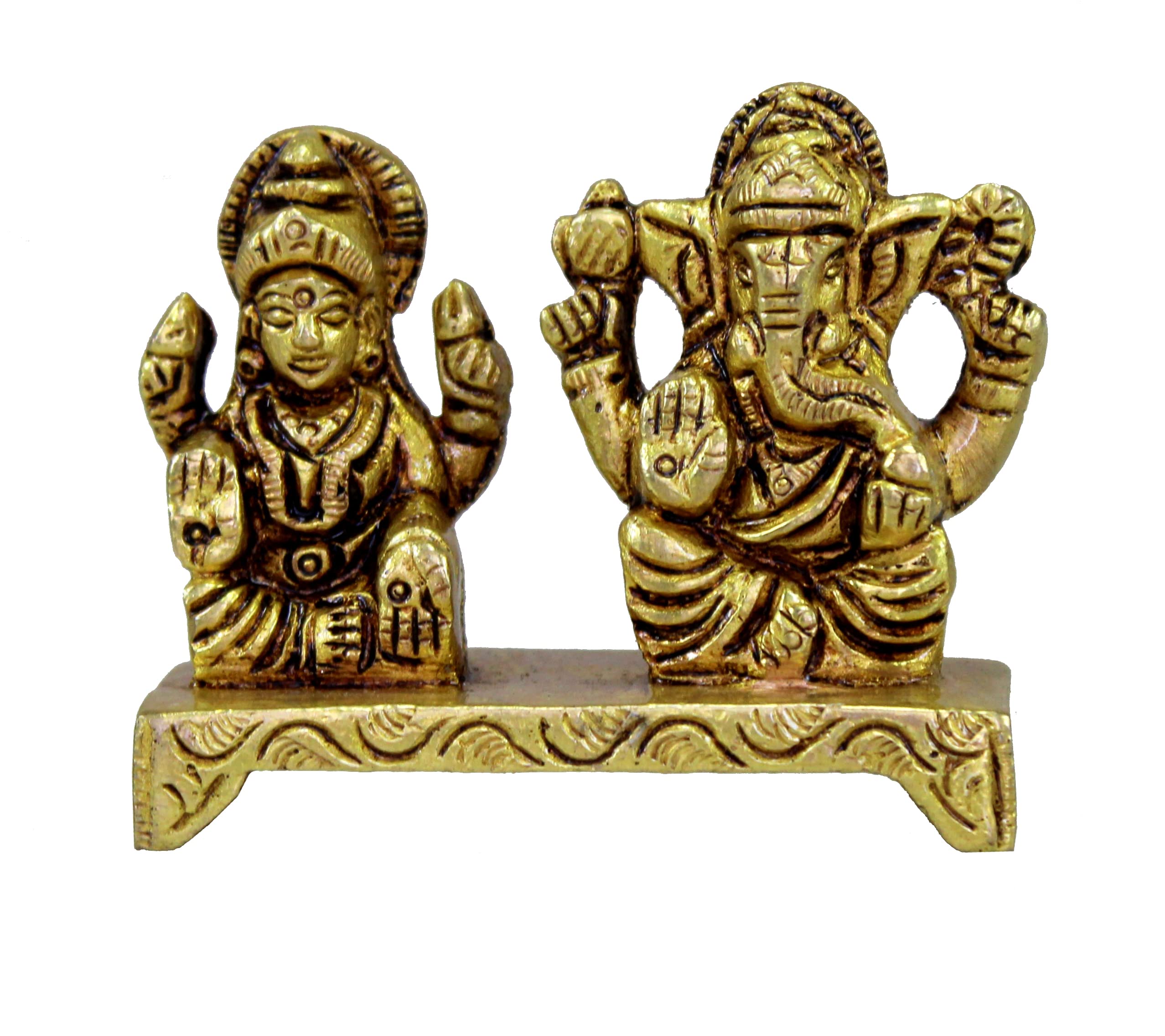 ESPLANADE - Brass Laxmi Ganesh Idol | Ganesha Lakshmi Religious Figurine Hindu God Sculpture Murti Statue | Diwali/Workplace/Office - 2 Inches Height