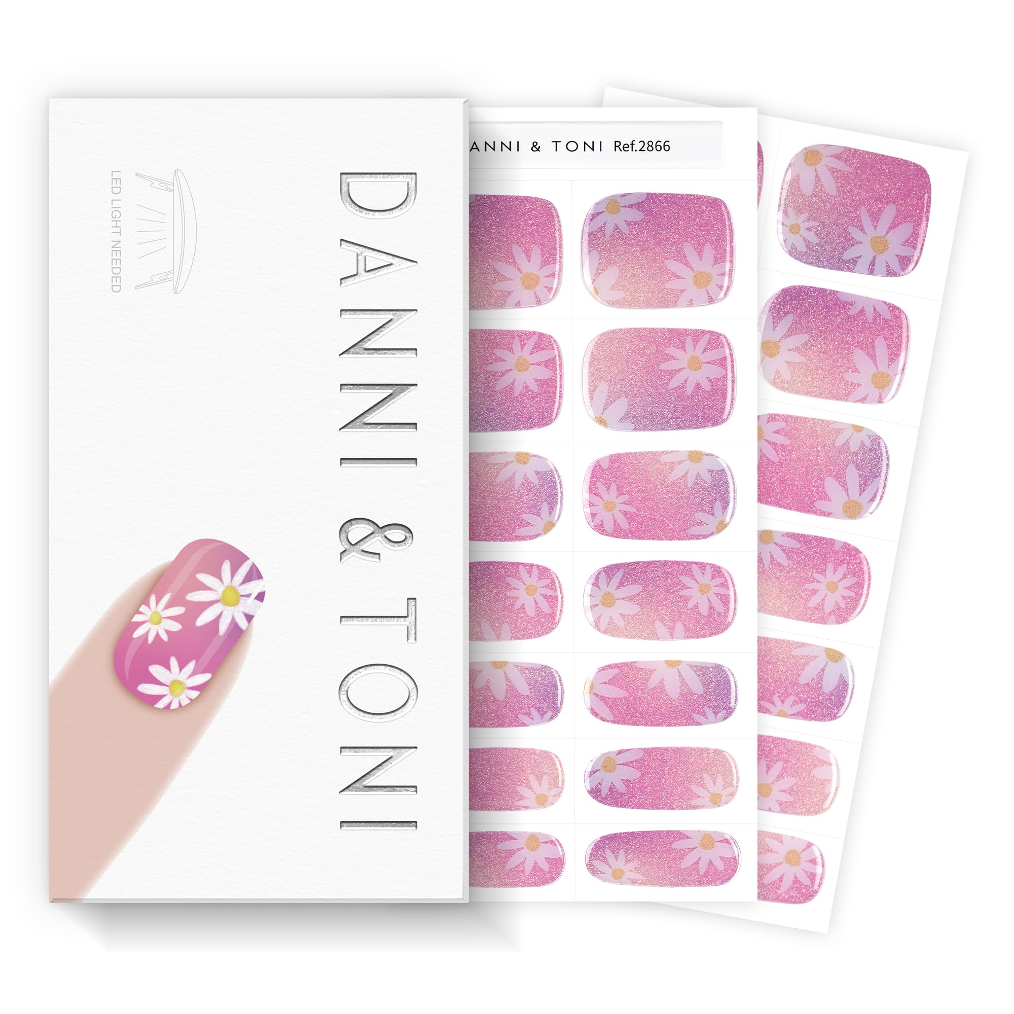 DANNI & TONI Halb ausgehärtete Gel Nagelfolien (Aurora Bloom) Rosa Gold-Glitzer Blümchen Maniküre uv Gel Nagelfolie Nagelsticker Nageldesign Selbstklebend Wraps 28 Aufkleber