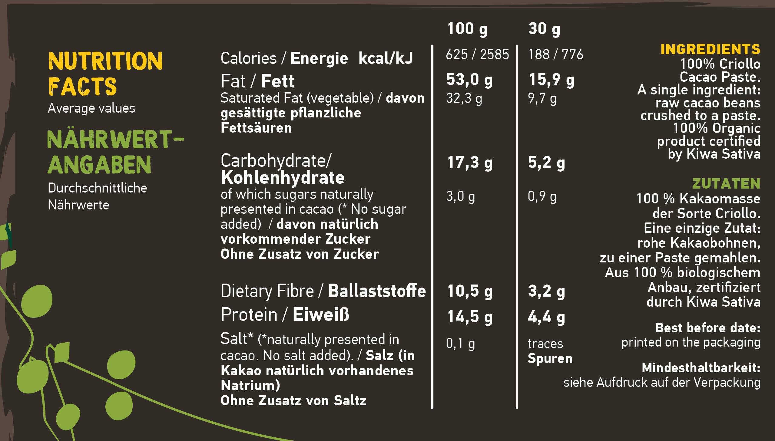 BAMBOO STORY Kakaomasse Drops Criollo Bio 100% Kakao Ohne Zuckerzusatz 900 g Single Origen Peru