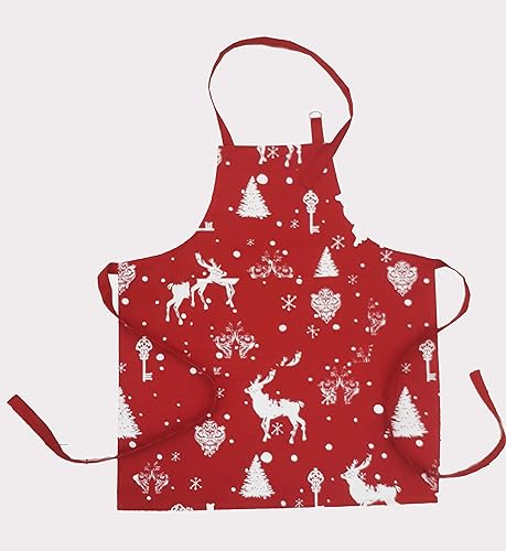 Apron, Christmas Forest, 100% Cotton Apron with an adjustable neck strap & Extra-long Ties and Pocket, Size 28x32 Inch. Perfect for Thanks Giving,
