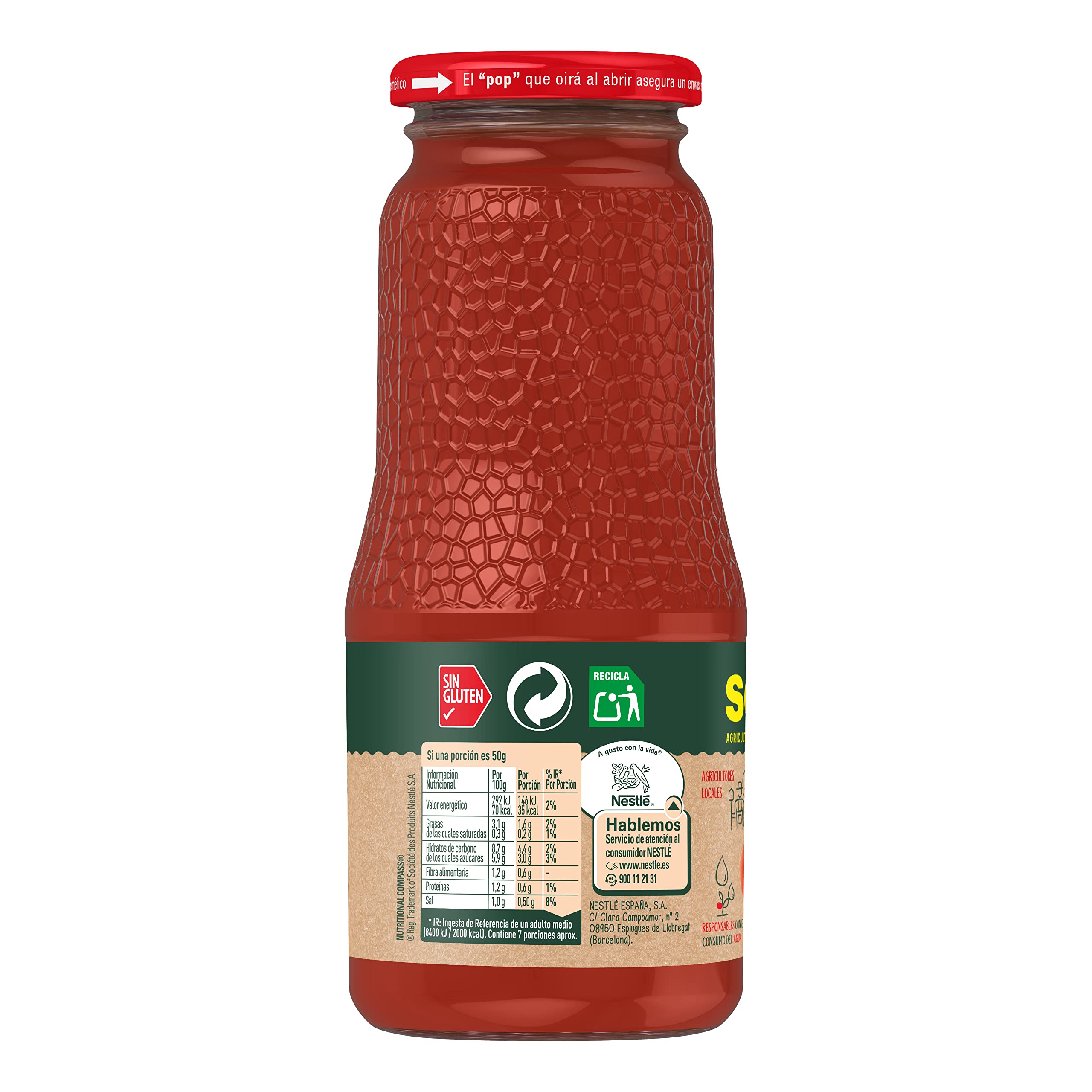 SOLIS Tomate Frito Frasco Cristal - Tomate sin gluten - 360 g - Pack de 5