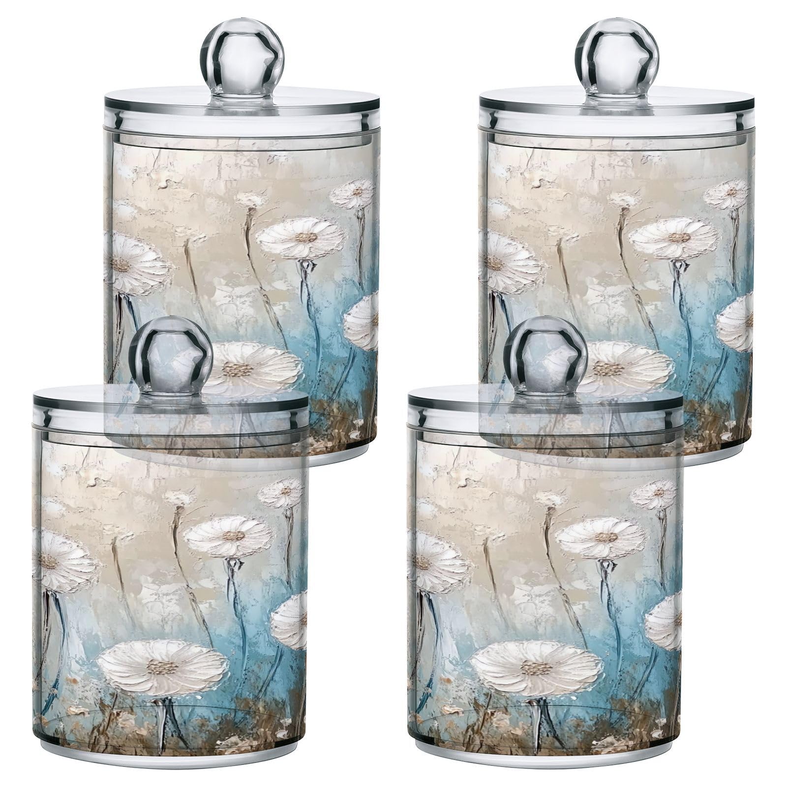 Haskirky 2 Pack Dandelion Qtip Holder Dispenser,Clear Plastic Apothecary Jars with Lids Home Decor Kitchen Storage Jar for Cotton Ball, Cotton Swab,Floss,10 OZ