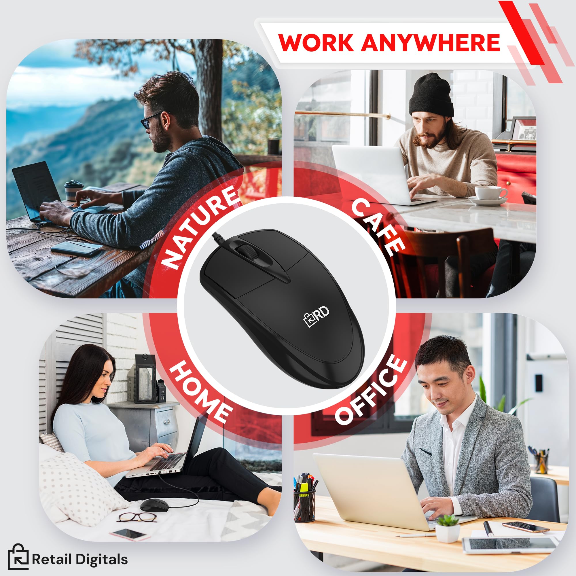 Mouse cablato USB a 3 pulsanti | Tracciamento ottico ad alta precisione | Durevole per desktop e laptop | Nero