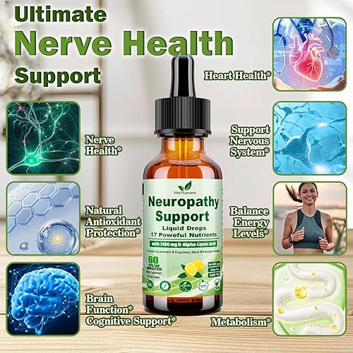 Miniatura 2 de Suplementos de neuropatía gotas líquidas, ácido R-alfa lipoico estabilizado avanzado 17 en 1 (R-ALA) con acetil L-carnitina vitamina complejo B