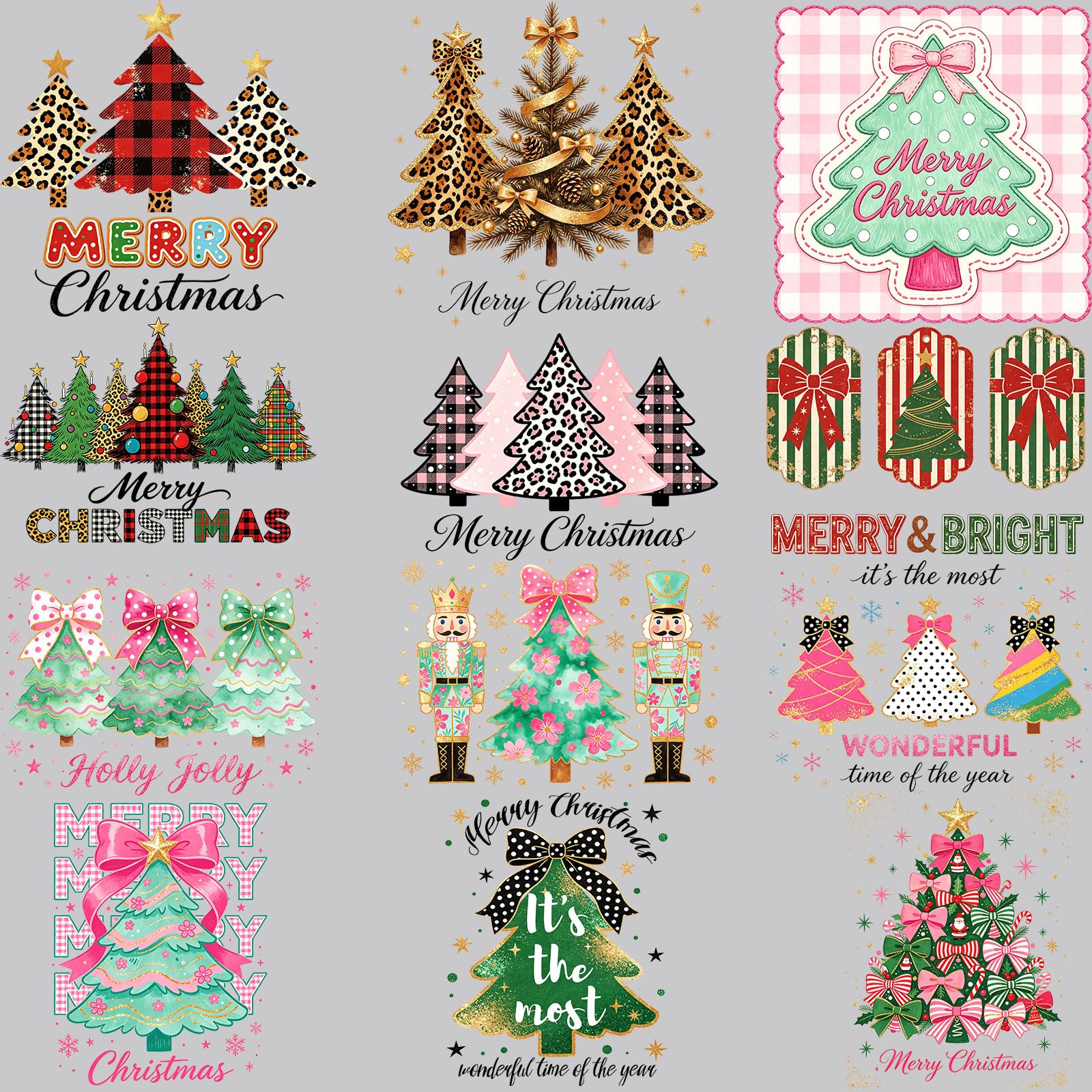 SUPERDANT 12 Stück Strass Hotfix zum Aufbügeln Großformat PVC Vinyl mit festlichen Weihnachtsbaum Mustern 25x18~25cm für individuelle Kleidung Jacken T-Shirts Kapuzenpullover und Kleidungsdekorationen