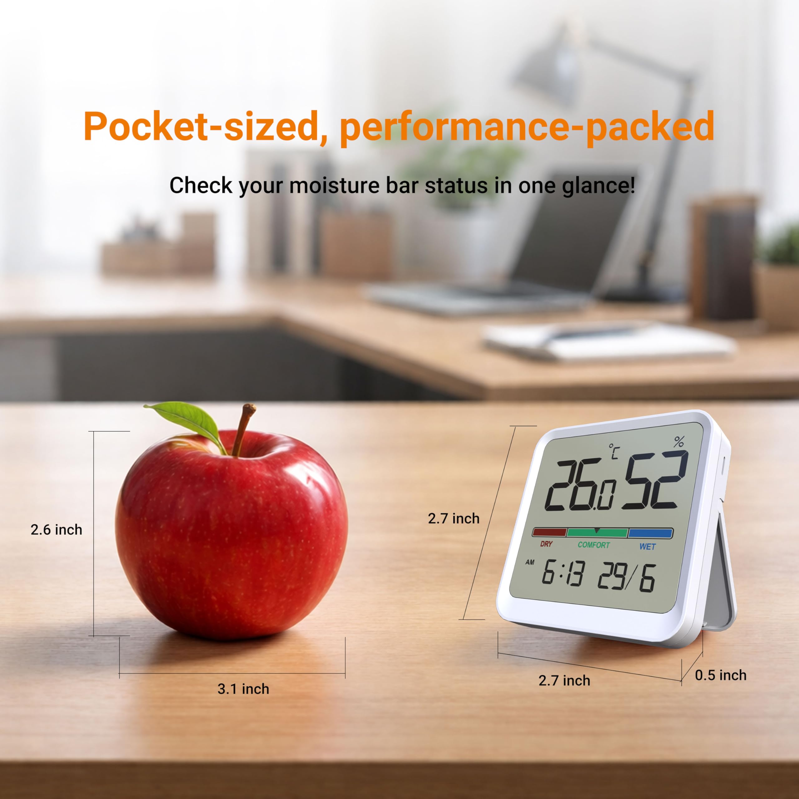 Temtop Thermomètre Hygromètre d'Intérieur Numérique T1-SE - Moniteur Température Humidité avec Affichage Heure Date Haute Précision