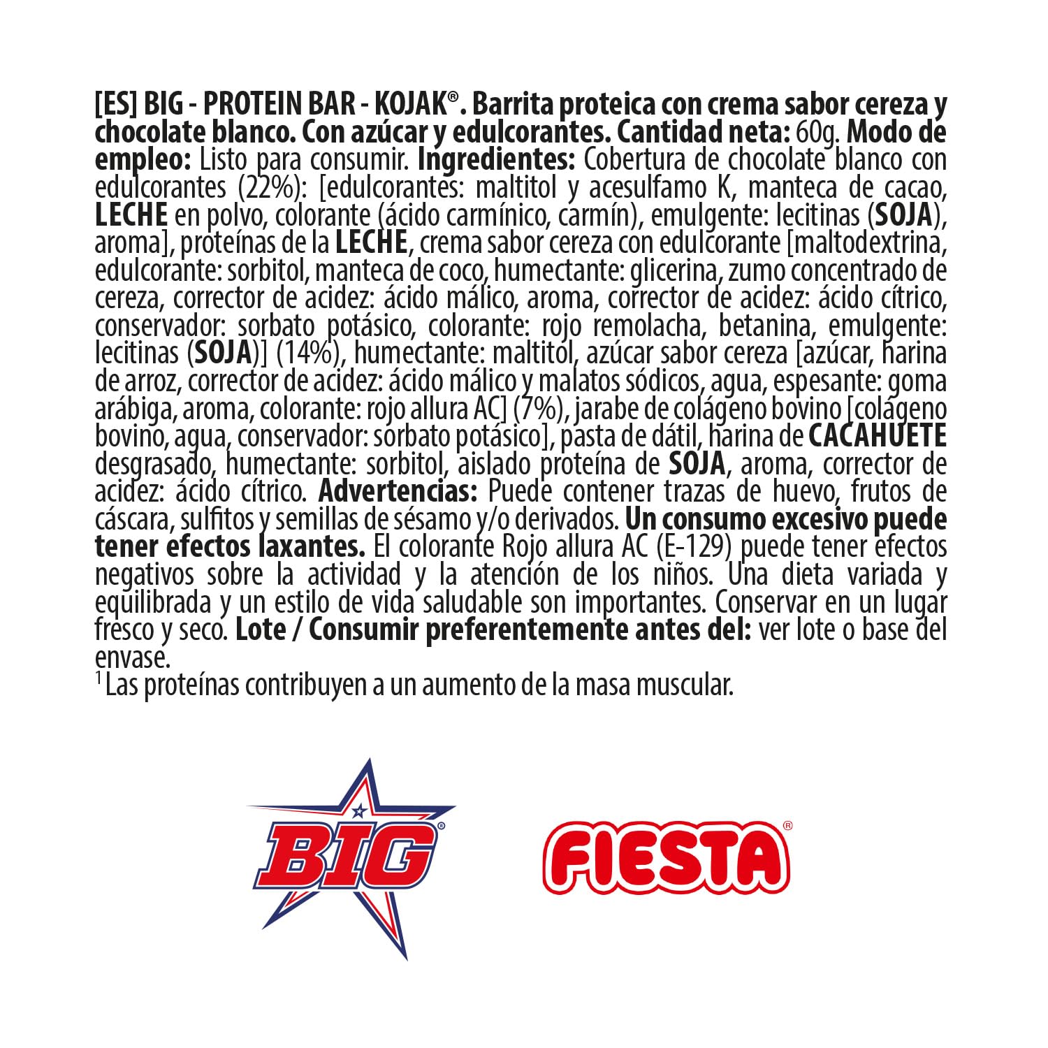 BIG - Fiesta Kojak Barritas Proteina 26gr de Proteina Caja 15 unidades con Toppings de Caramelo Sin Gluten y Sin Aceite de Palma para Recuperacion Muscular y Snack Saludable Post-Entreno