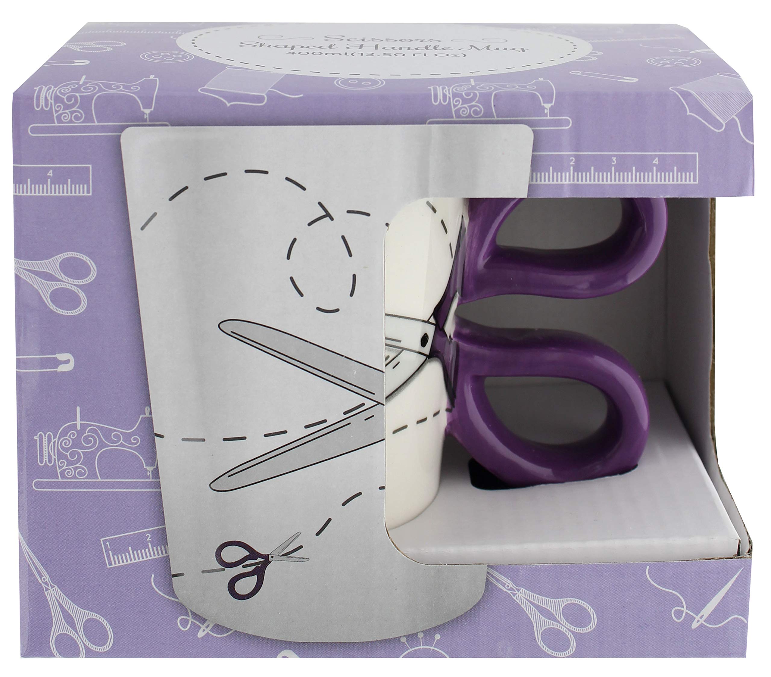 Hemline Novelty Ceramic Craft Mug for Knitters, Crochet & Sewing Lovers – Tea & Coffee Knitting Gift Cup – Purple Scissors Mug Design 500ml