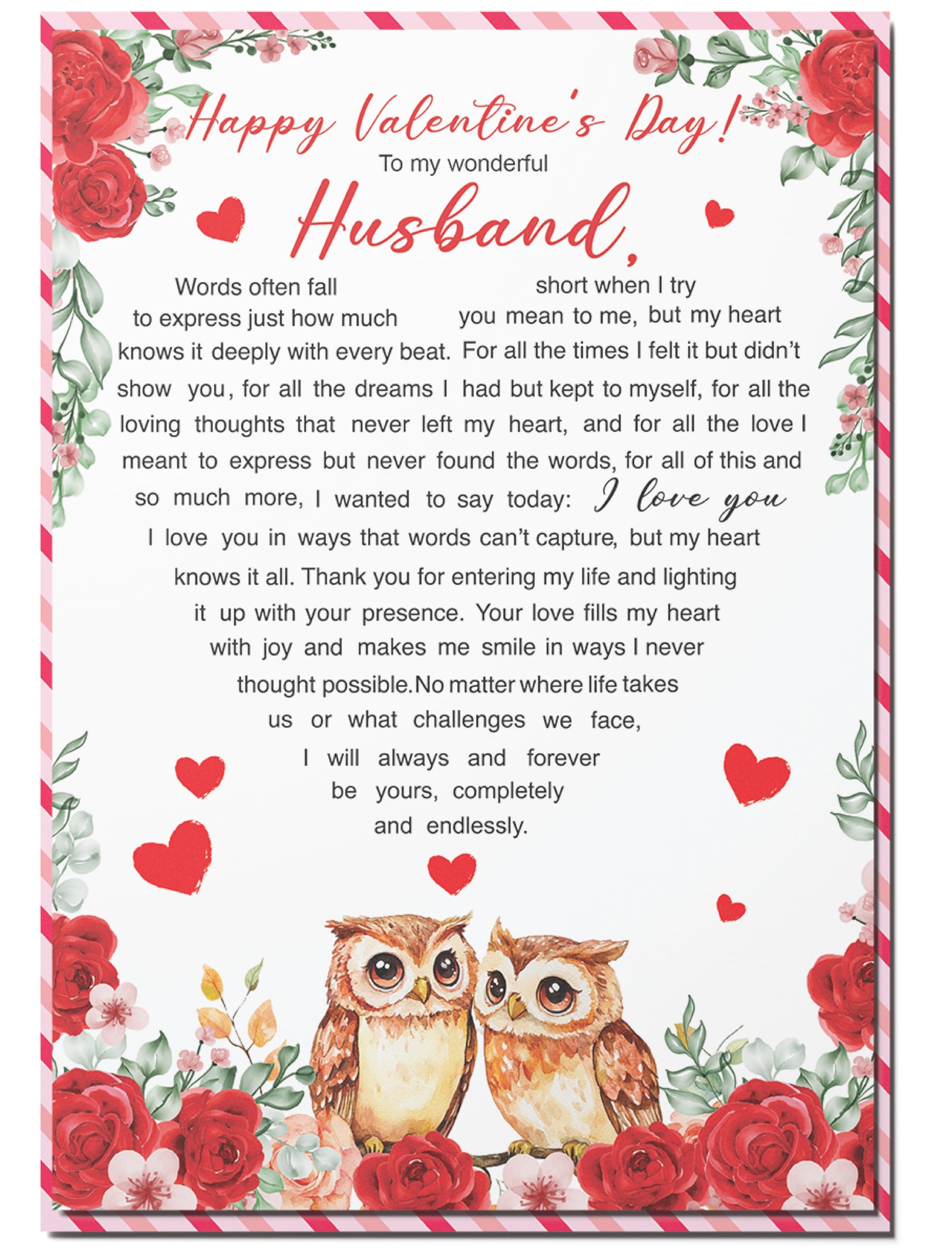 Valentines Day Card for Husband, Husband Valentines Day Card Blank Inside with Envelope and Seal, Romantic Card from Wife, Love Cards for Him