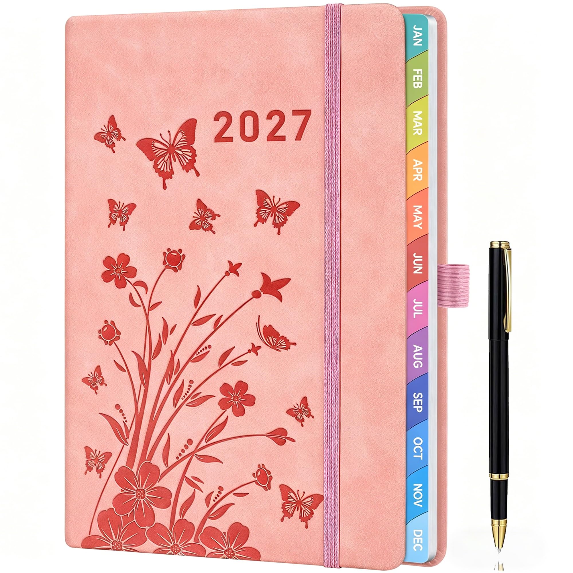 2027 Weekly Diary A5 Week-to-View Planner – 100 GSM Paper, Elastic Closure, Pen Loop, Inner Pocket, Weekly Appointment Organiser, Pink