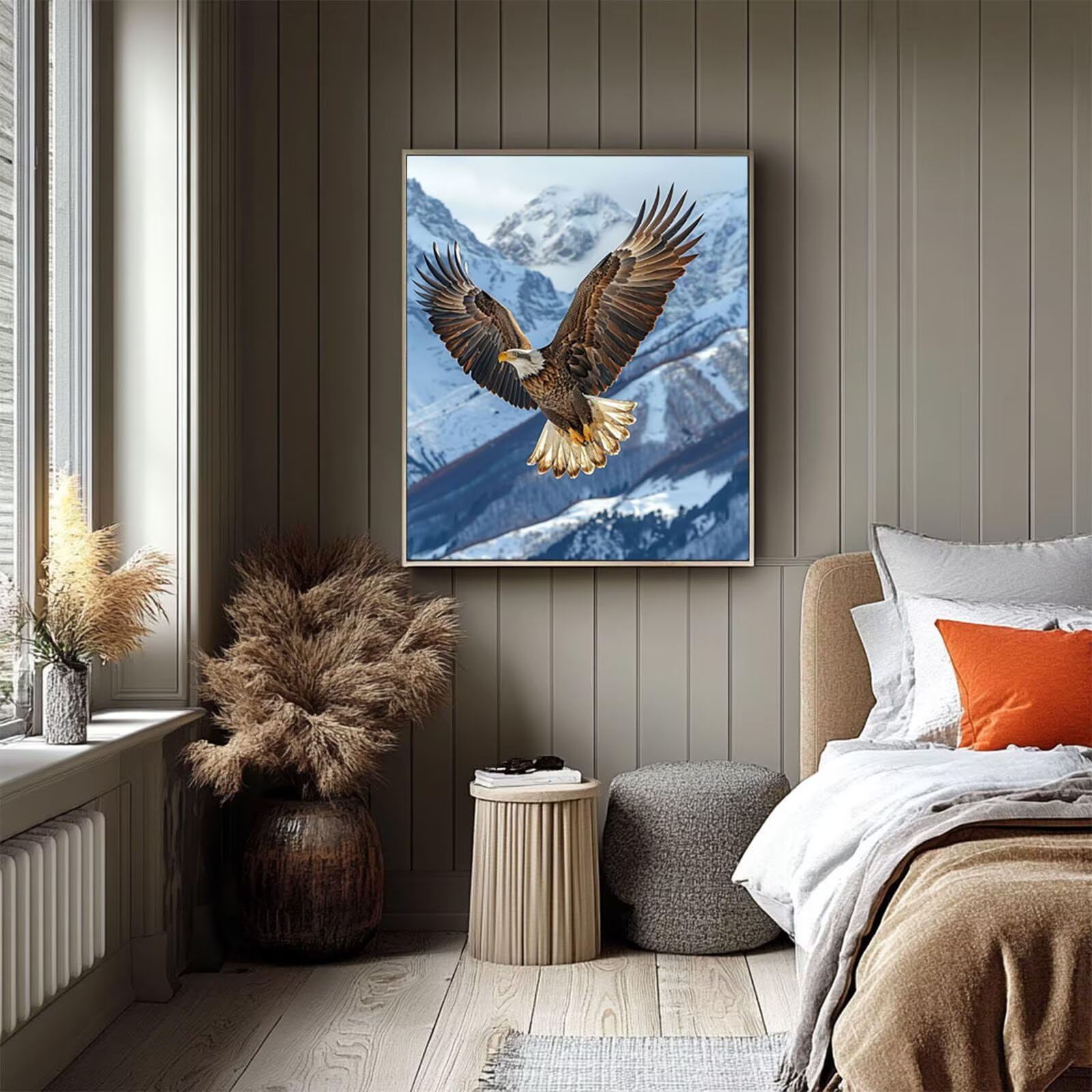LSJ1973 Malowanie po numerach, orzeł po numerach, płótno dla dzieci, artykuły plastyczne na ścianę, 137 x 100 cm, śnieżna góra, kolorowy obraz na płótnie, rękodzieło dla dorosłych, dekoracja pokoju i