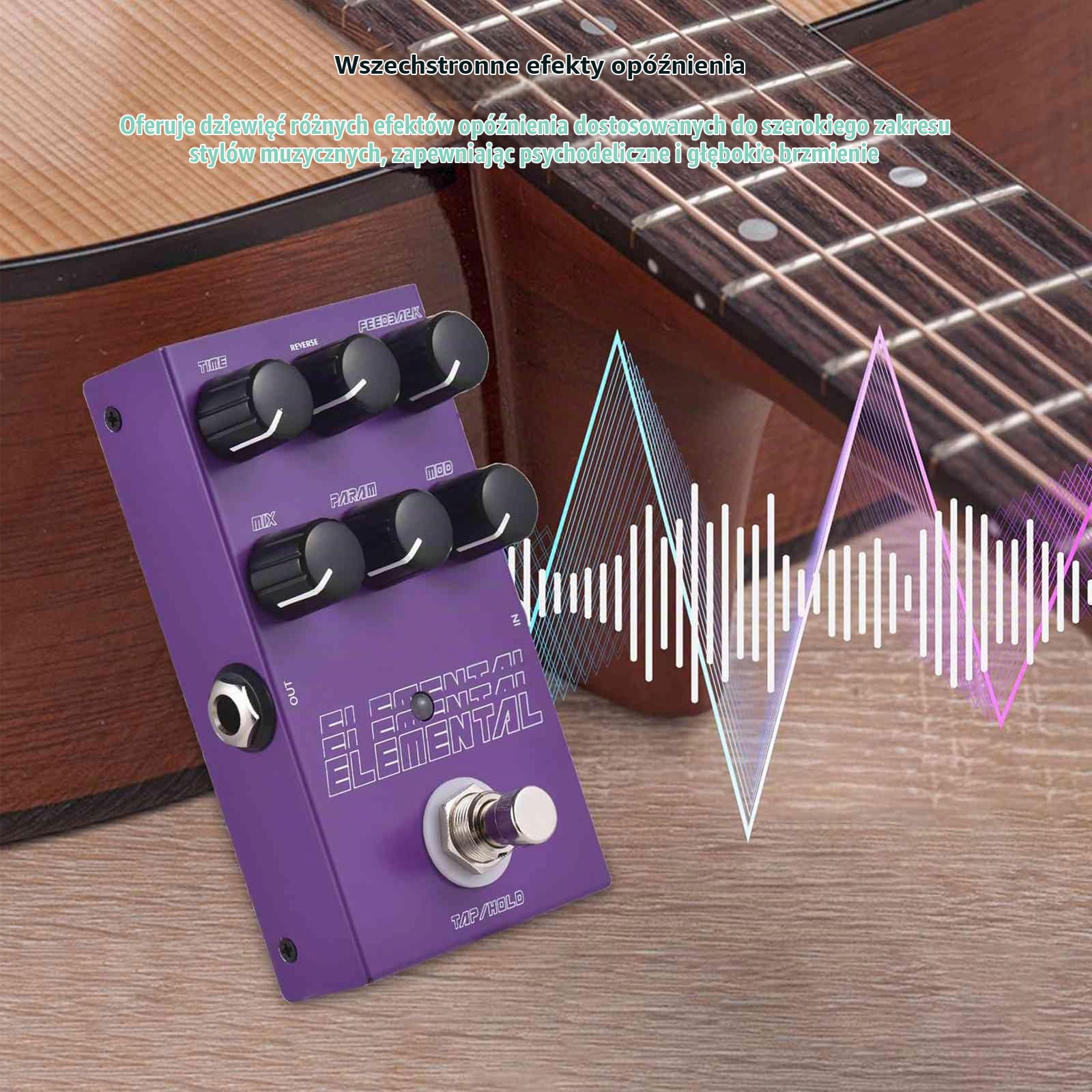 Nikou M-VAVE Delay efekty monoblokowe, cyfrowy opóźnienia z 9 regulatorami efektów, gitarowy, wejście, metalowa obudowa, DC9 V/typ C, 2 tryby zasilania (fioletowy)