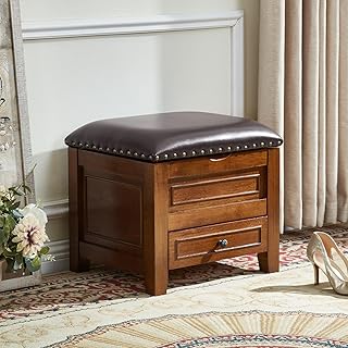 Storage Ottoman with Drawer, Microfiber Leather Padded Top Foot Rest Sto...