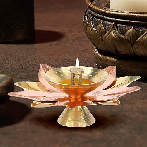 Miniatura 2 de Traditional Brass Oil Lamp Deep Diya Indian Oil Lamp Diwali Puja Lamp Akhand Lotus Diya (1)