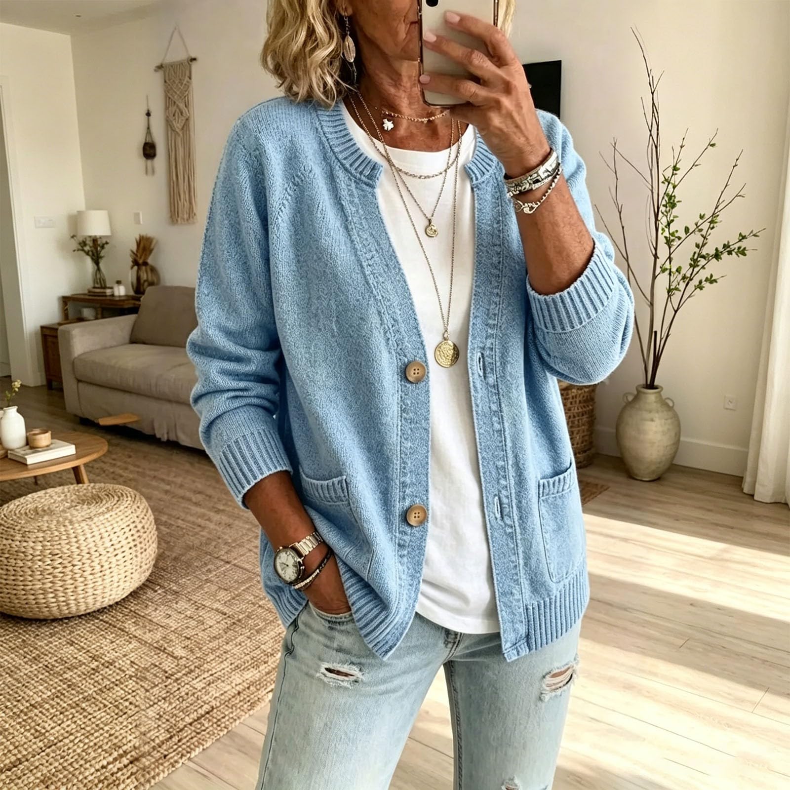 Generico Maglia Elegante Donna Curvy Manica Lunga per Autunno Inverno