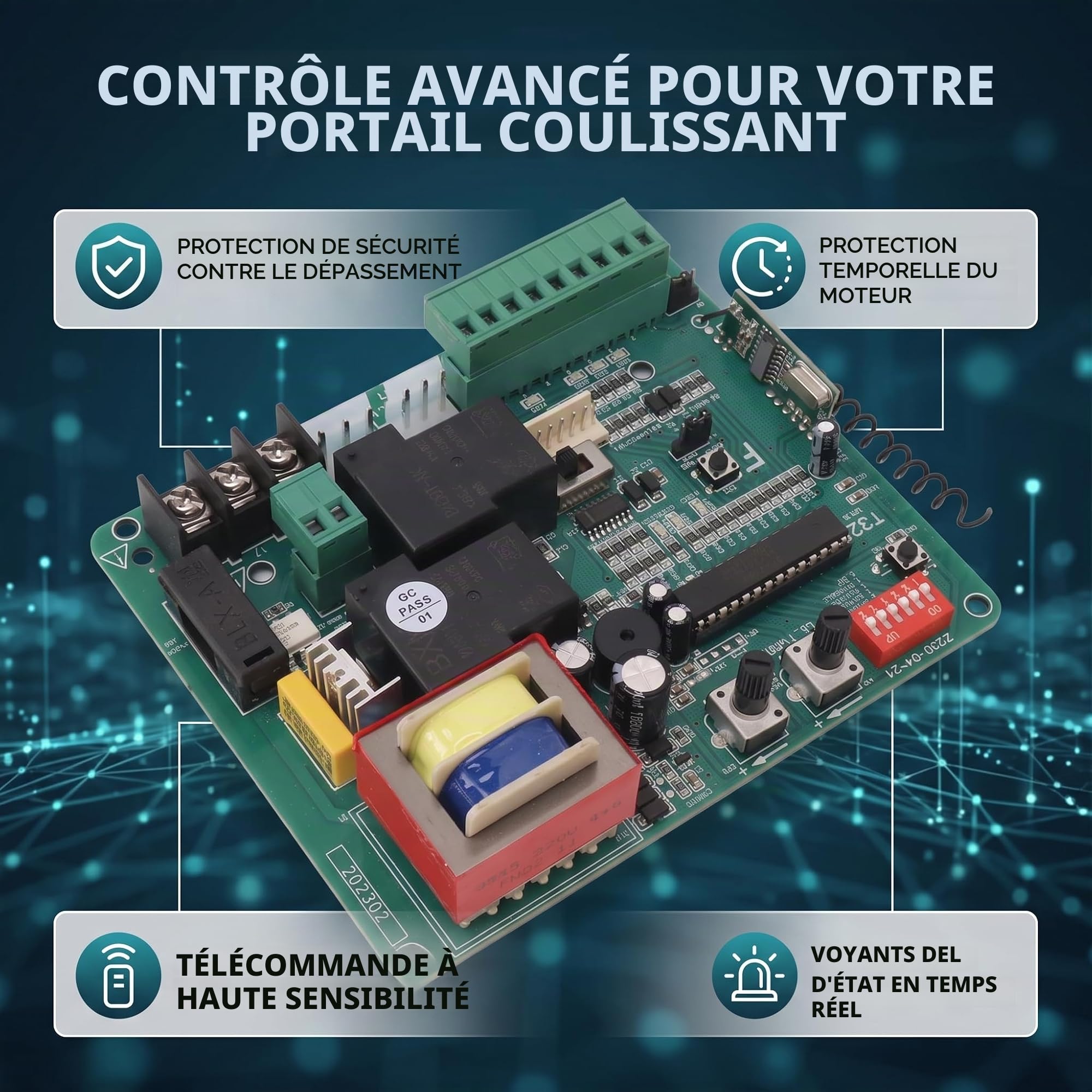 Carte de contrôle ouvre-porte coulissant, Protection temporelle 100 secondes, Télécommandes incluses, Contrôleur universel 220 V, Pour portes coulissantes motorisées