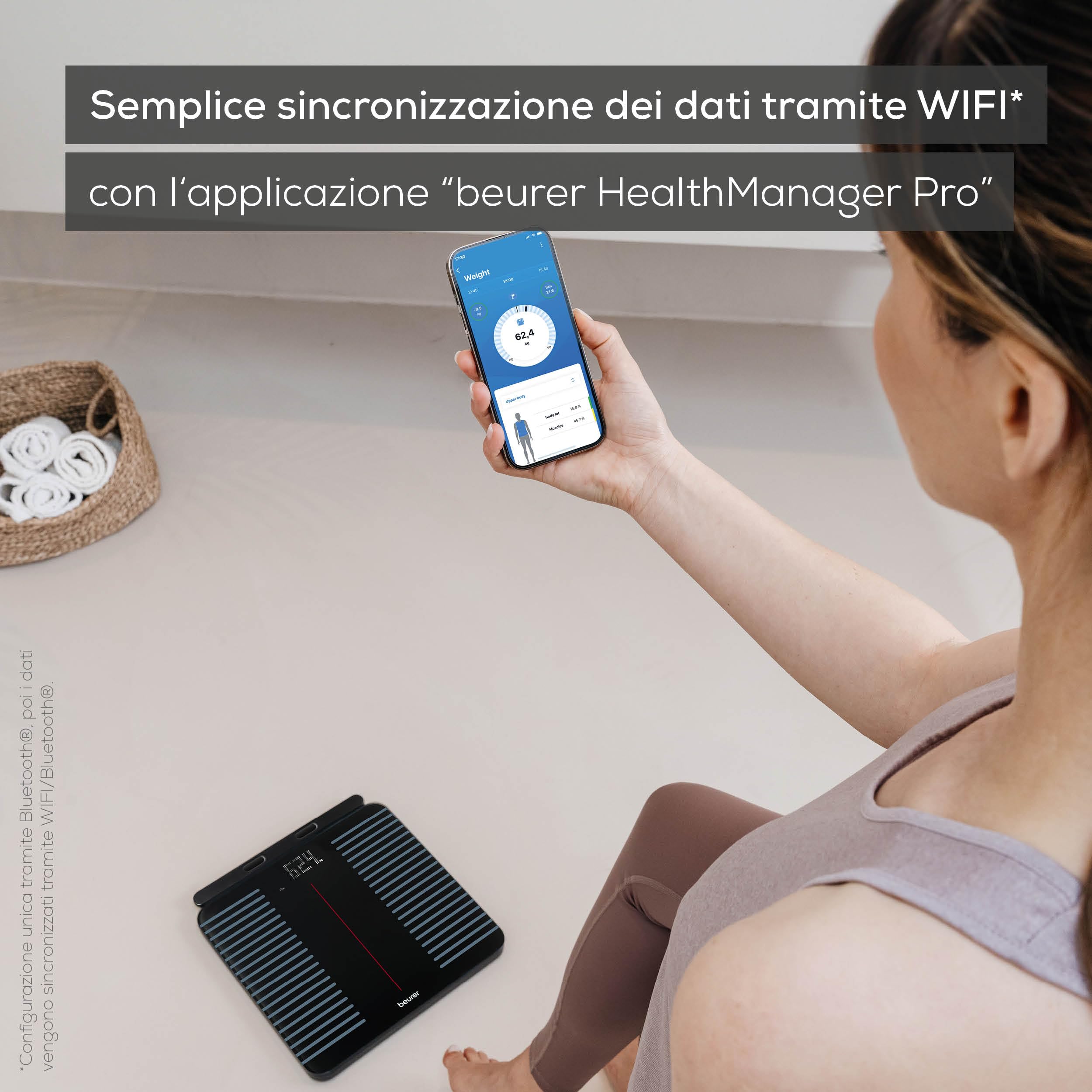 Beurer BF 990 Bilancia BIA con Sensori Palmari, Misurazione Bioimpedenziometrica con 8 Elettrodi, 25 Valori Inclusi Grasso Corporeo, Massa Muscolare, App HealthManager Pro, WiFi/Bluetooth