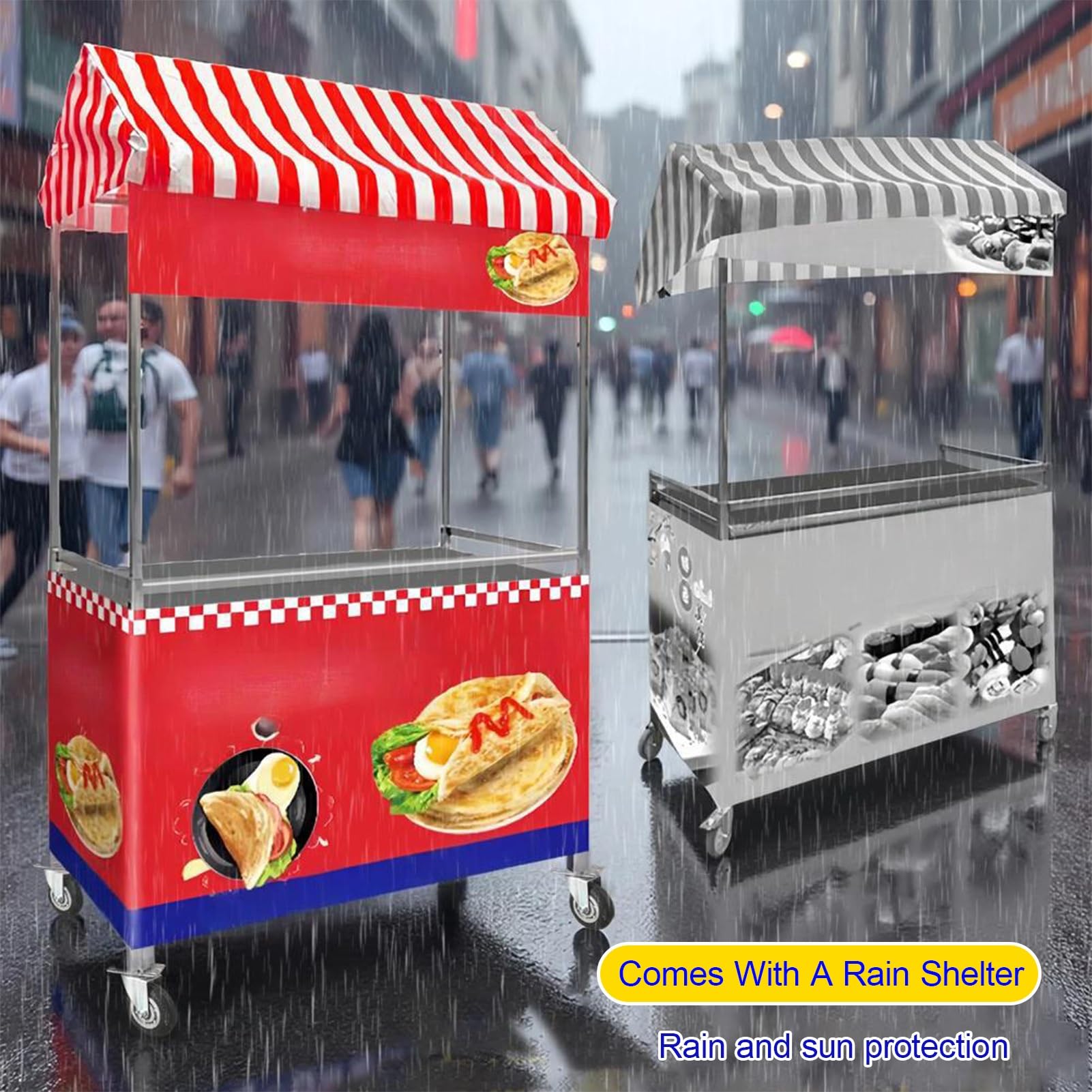 Carrito portátil para exteriores para comida callejera, eventos, mercados y festivales, puesto de comida móvil ligero y fácil de instalar