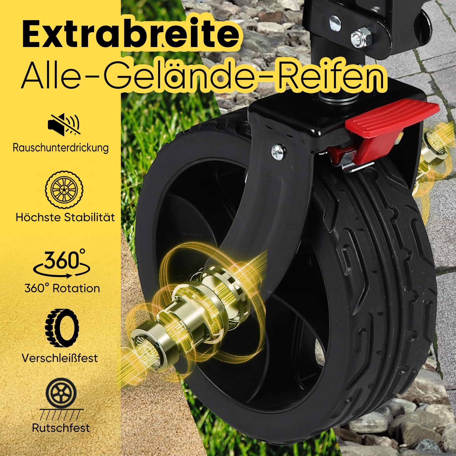 Sekey XXL 4020 Bollerwagen Faltbar 150L 150KG All-Terrain Reifen | Faltbollerwagen Breite Räder mit Bremse Handwagen, Patentiert 4-Wege-Sofortaufbau Transportwagen, Schwarz