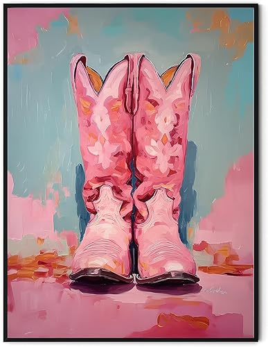 TwoDays Botas de vaquera rosadas para decoración de habitación, pinturas femeninas del oeste para apartamento, botas de vaquero costero, impresiones