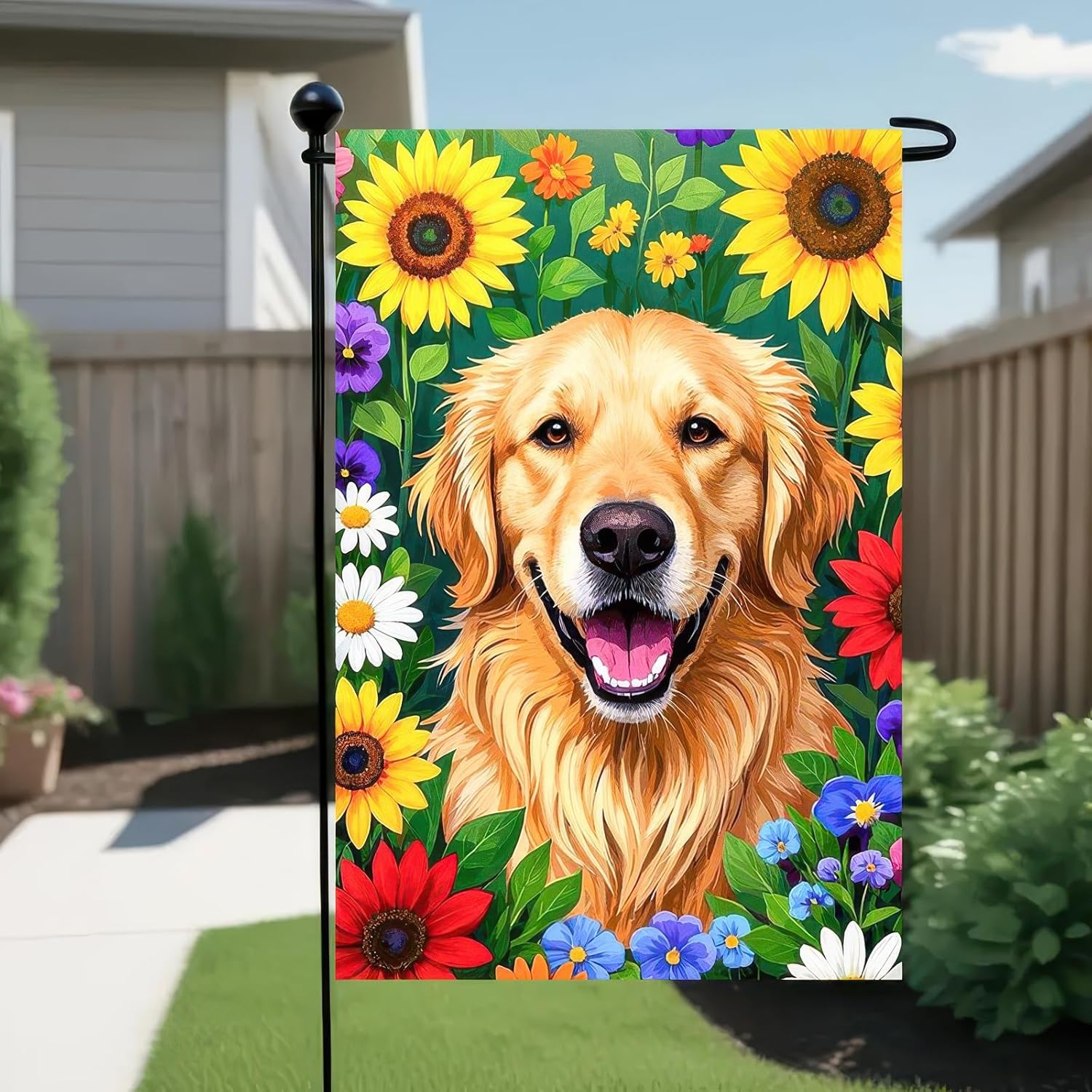 Spring Dog Garden Flag Double Sided 12x18 Inch Cute Golden Retriever Seasonal Welcome Small Flags For Outside Outdoor Decor Yard Farmhouse Holiday Spring Summer Decorations Yard Flags - Image 8