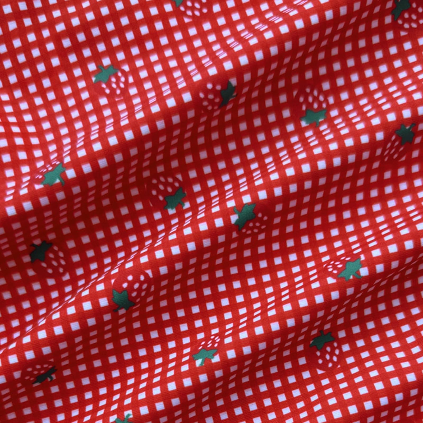 Costume da Bagno Intero A Quadretti Rossi, con Stampa A Fragole, Spalline Incrociate sulla Schiena, Imbottiture Removibili sul Seno, per Le Vacanze al Mare e in Piscina