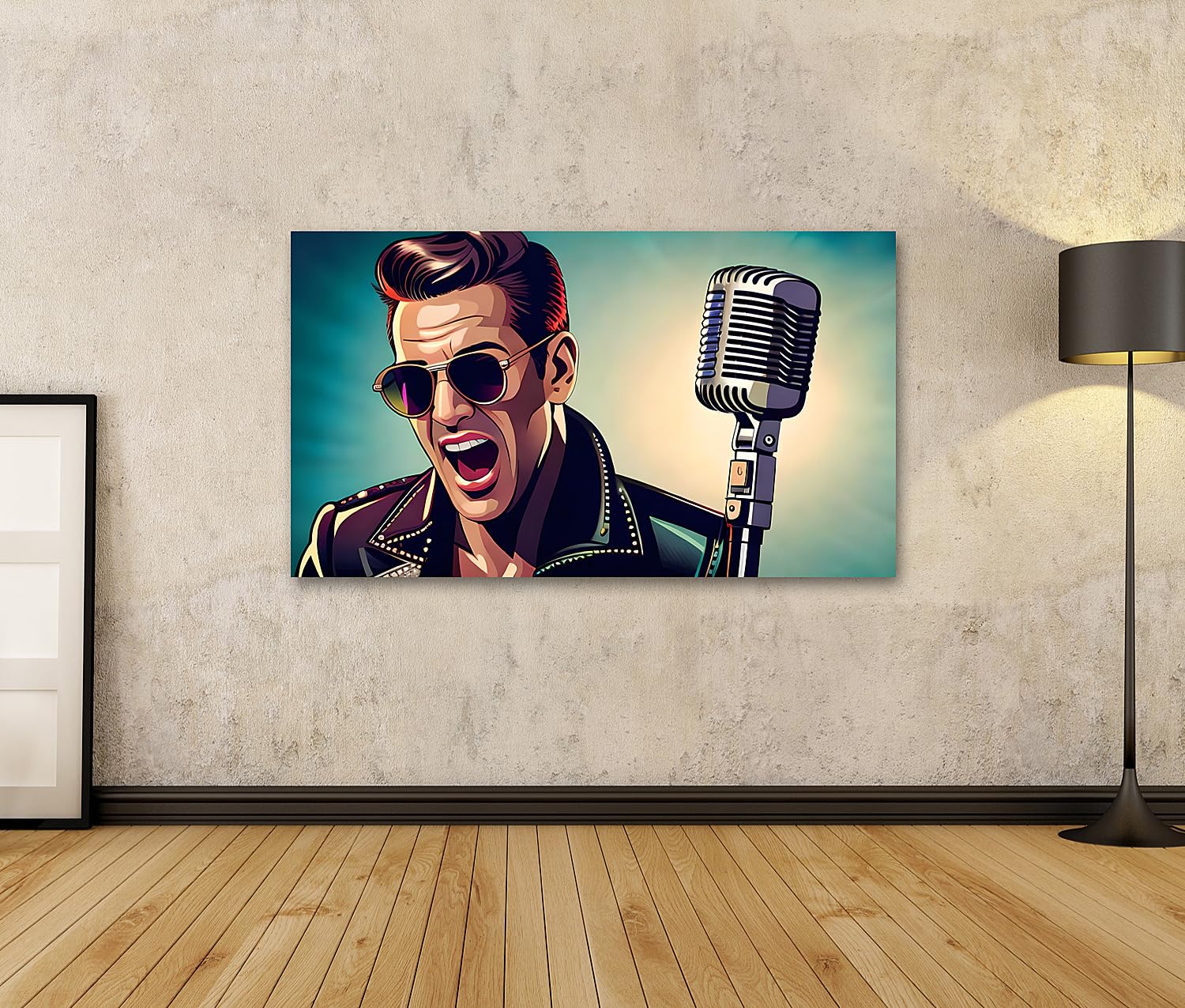 islandburner Stampa su tela Rock'n'Roll cantante con un microfono vintage illustrato immagini murali poster