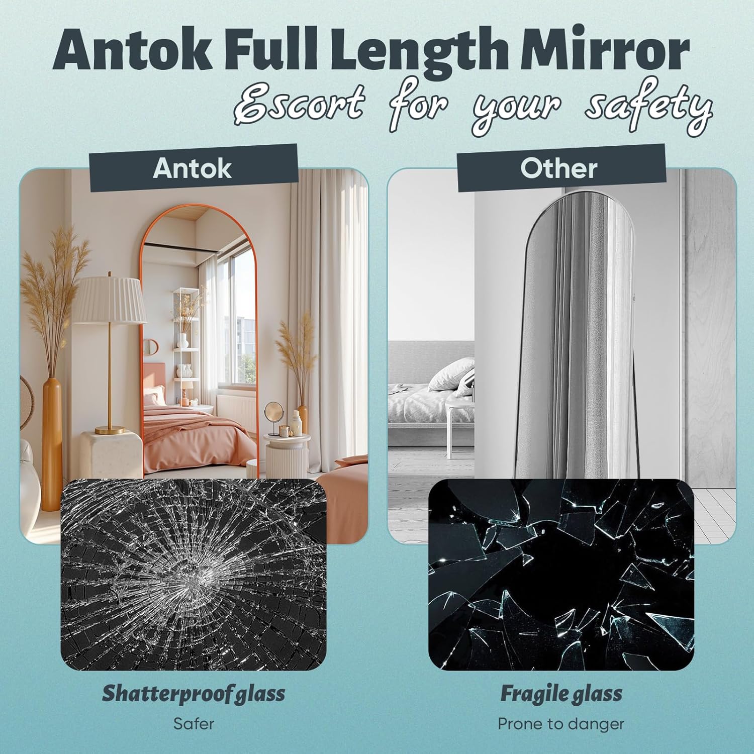 Antok Arch Floor Mirror, 59"x18" Full Length Mirror - Freestanding Full Body Mirror with Stand for Bedroom or Living Room (Sapphire)