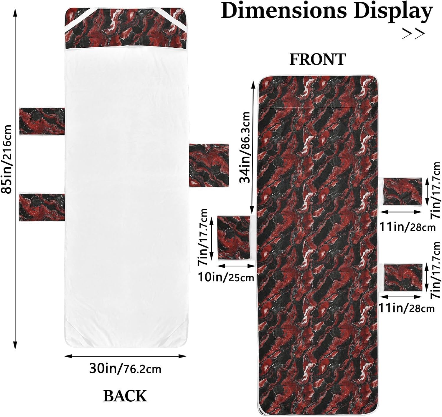 Red Black Irregular Marble Decorative Patio Lounge Chair Cover Heavy Duty Outdoor Lounge Chair Cover with Pockets for Pool Beach Sunbathing, dack covers para cama 85" X 30"