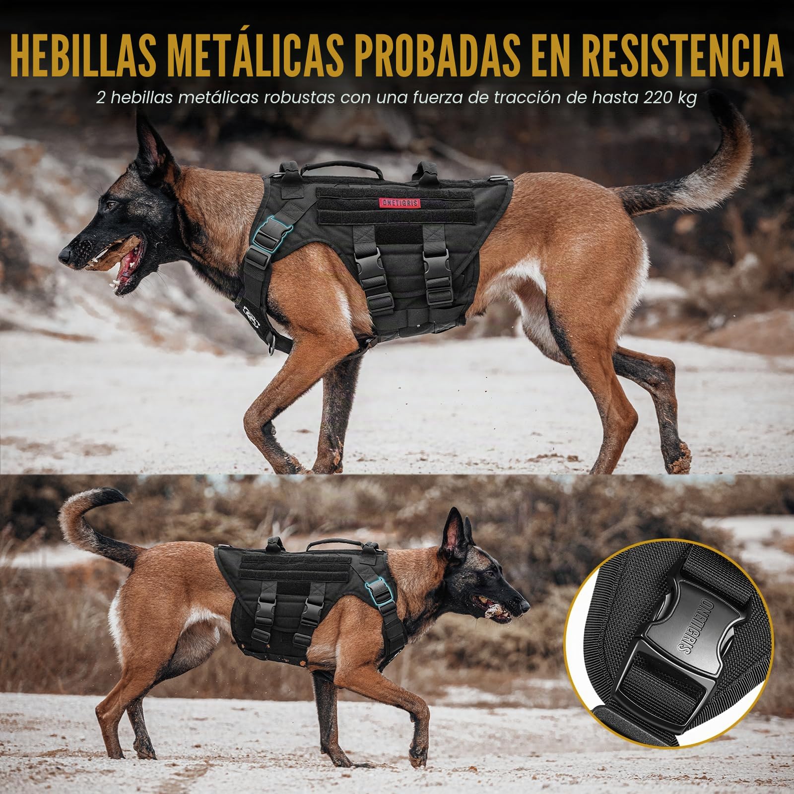 OneTigris Arnés Táctico para Perros X Destroyer - Ajustable, Antitracción, con 3 Asas y 2 Hebillas de Metal - Seguridad (Negro L)