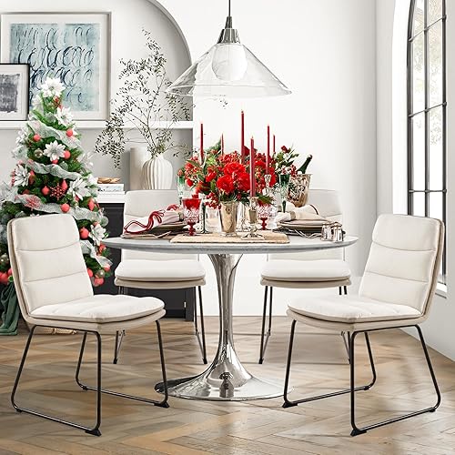 Miniatura 16 de COLAMY Juego de 6 sillas de comedor tapizadas, modernas sillas de cocina con respaldo, sillas laterales de tela con patas de madera para cocina,