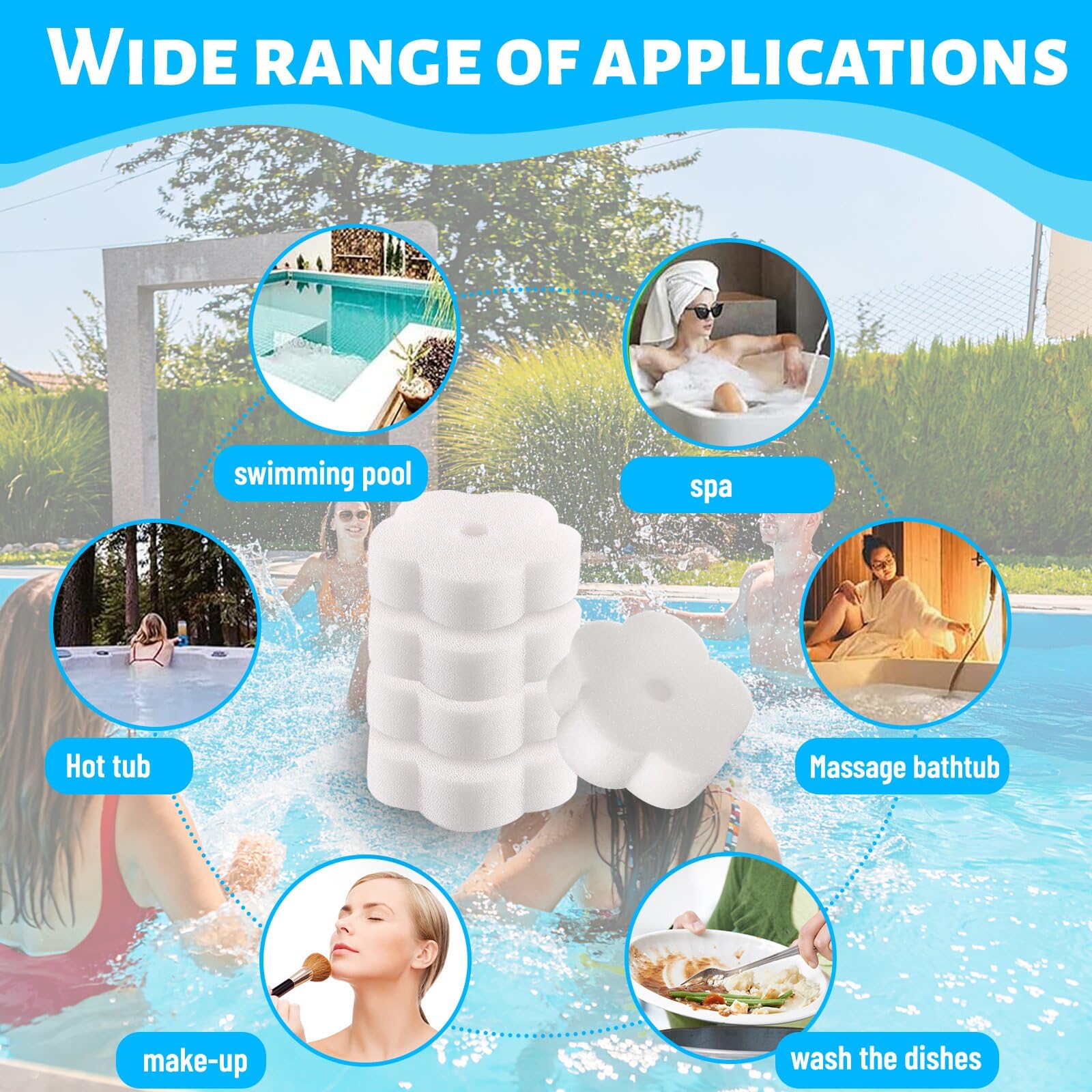 Éponge Absorbant l'Huile 16 Pièces, Éponge Filtre pour Piscine, Spa, Cuisine (Fleur)