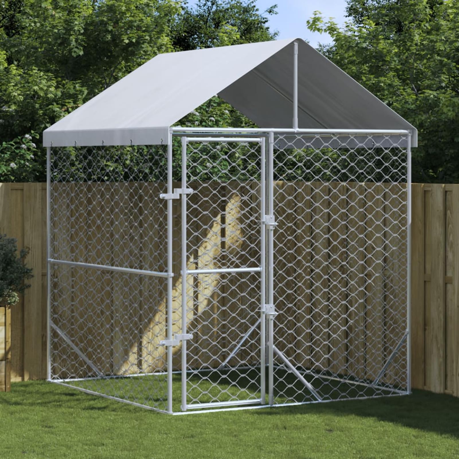 IKAYAA Recinto per Cani Gabbia per Cani da Esterno Cuccia Cani da Esterno Tetto Box per Cani da Esterno Gabbia Cani in Acciaio Zincato-2 x 2 x 2.5 m