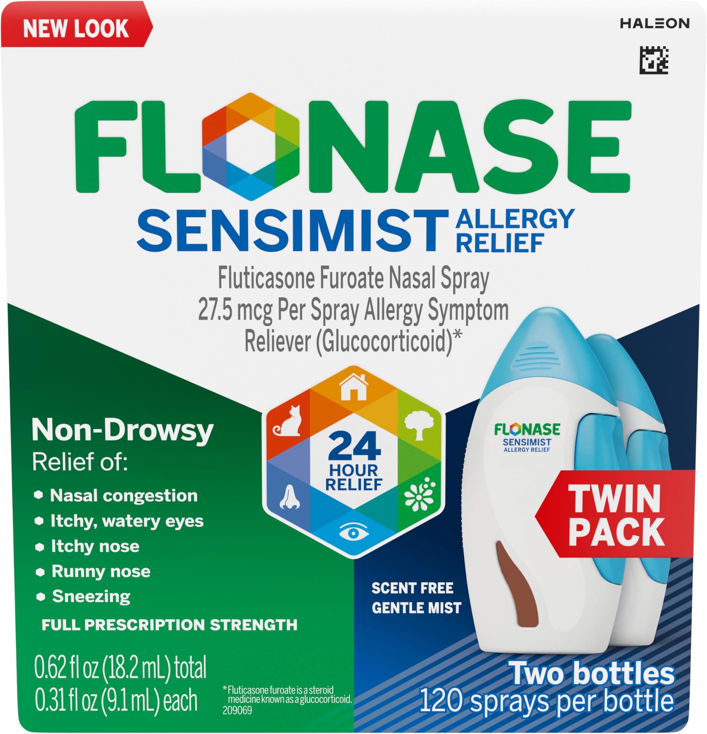 Sensimist Allergy Relief Nasal Spray for Non-Drowsy, 24-Hour Multi-Symptom Allergy Relief – 120 Sprays (Pack of 2)